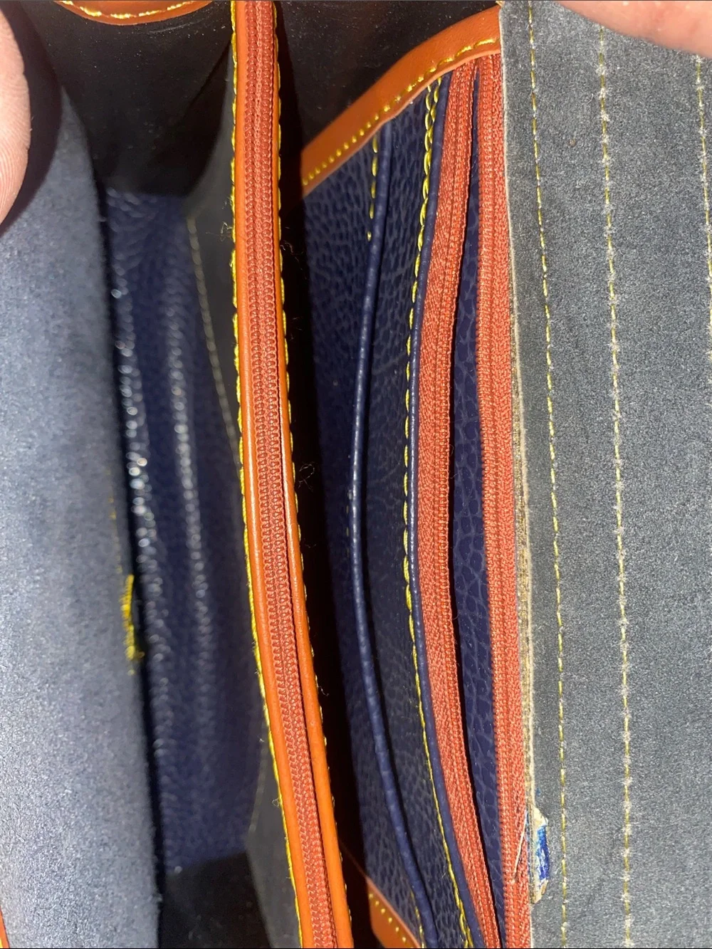 Dooney & Bourke Navy Blue and Brown Leather Top-Handle Satchel